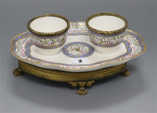 A Sevres ormolu mounted inkstand, dated 1789 length 24cm